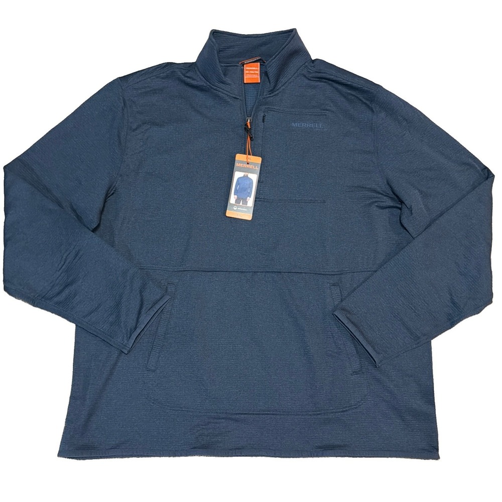 Merrell Men's XXL Blue Quarter Zip Moisture‎ Wicking Fleece Sweatshirt NWT